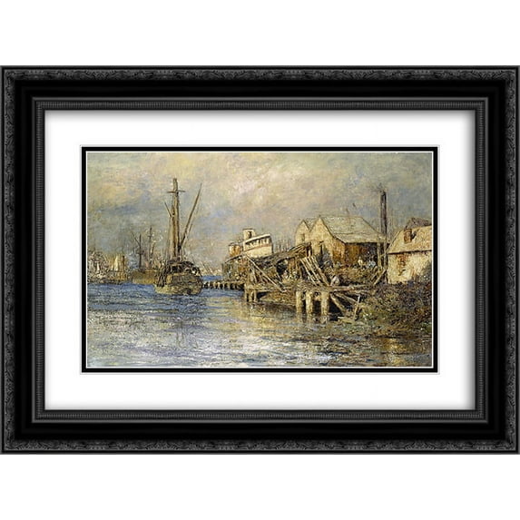 Frederick McCubbin 2x Matted 24x18 Black Ornate Framed Art Print 'The old ship, Williamstown'