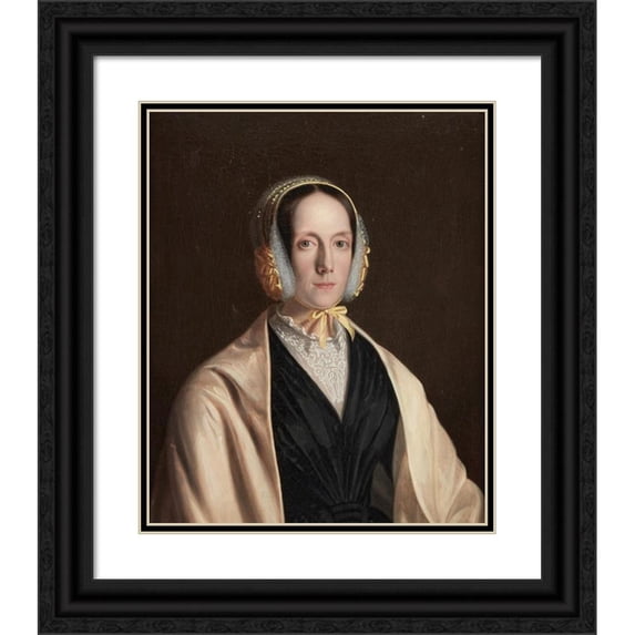 Frederick Randolph Spencer 15x18 Black Ornate Wood Framed Double Matted Museum Art Print Titled - Portrait of a Lady in a Bonnet and Shawl (1846)