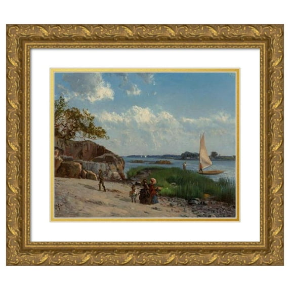 Frederick Rondel 14x12 Gold Ornate Wood Frame and Double Matted Museum Art Print Titled - Pine Island, New York