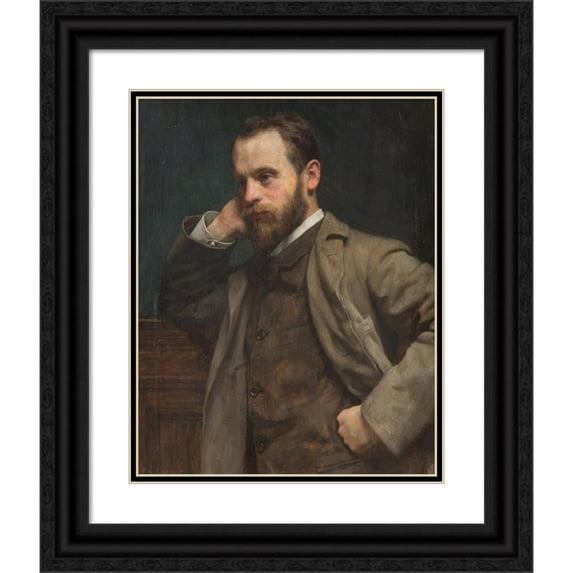 Frederick Samuel Beaumont 12x14 Black Ornate Wood Framed Double Matted Museum Art Print Titled: Portrait of a Gentleman (1885)
