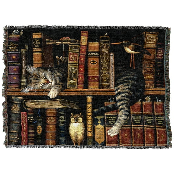 Pure Country Weavers Frederick The Literate Cat Blanket by Charles Wysocki - Gift for Cat Lovers - Tapestry Throw Woven from Cotton - Made in The USA (72x54)