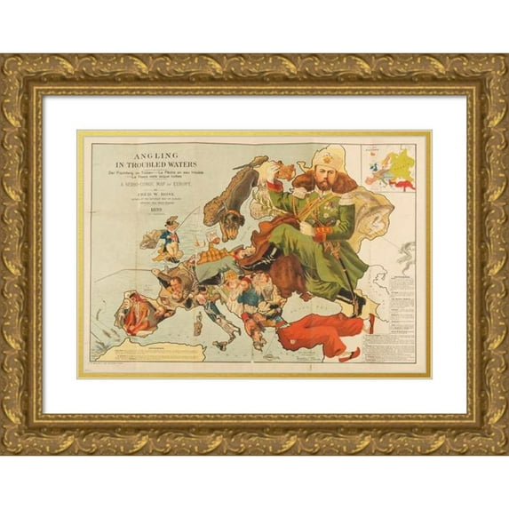 Frederick W. Rose 18x14 Gold Ornate Wood Frame and Double Matted Museum Art Print Titled - Angling in Troubled Waters (1899)
