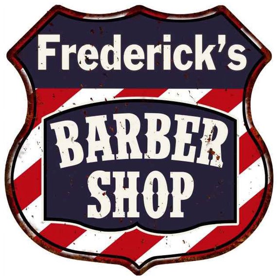 Frederick's Barber Shop Sign Shield Metal Gift Hair Gift 211110020134