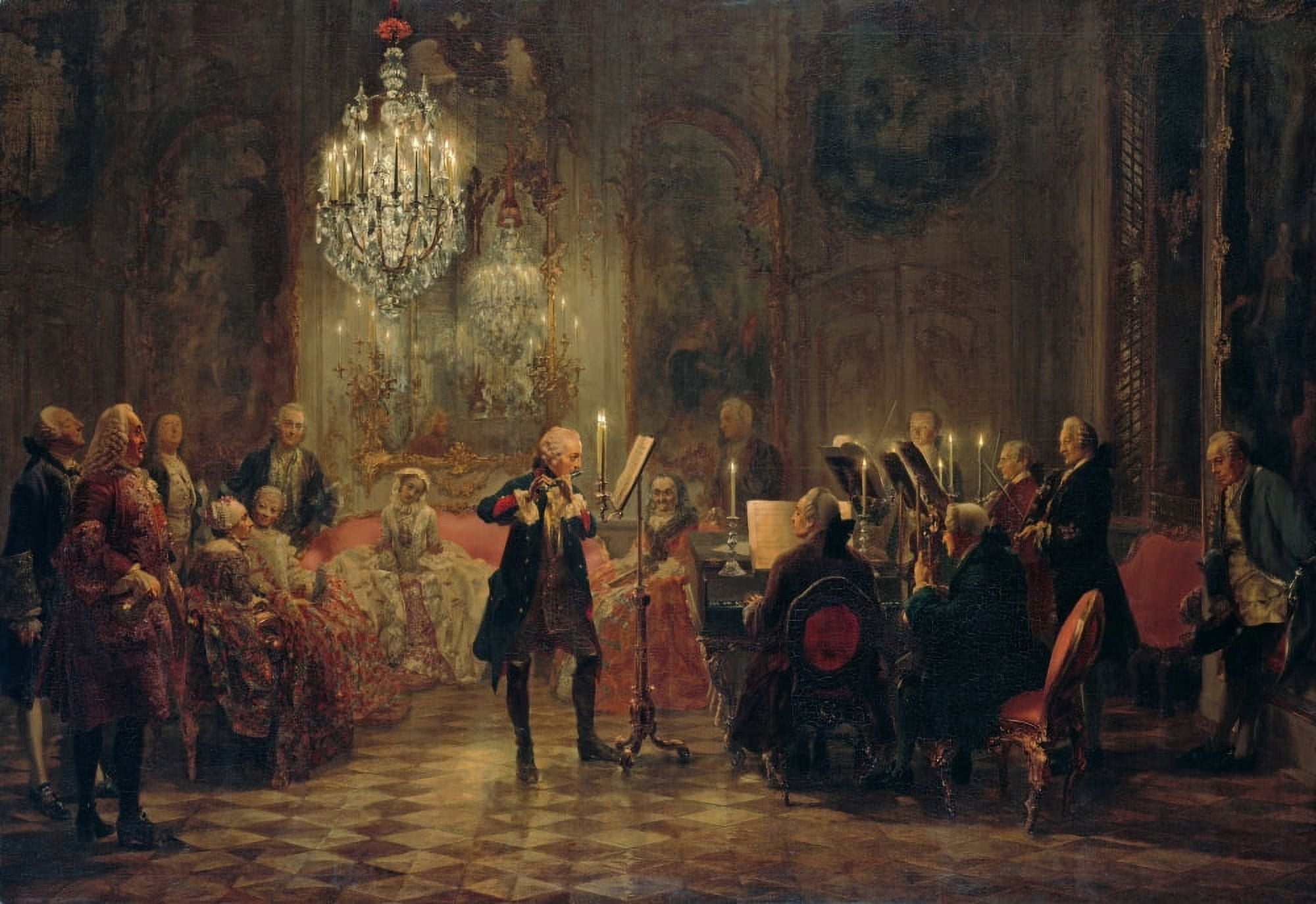 Frederick the Great plays flute Canvas Art - Adolph von Menzel (24 x 36)