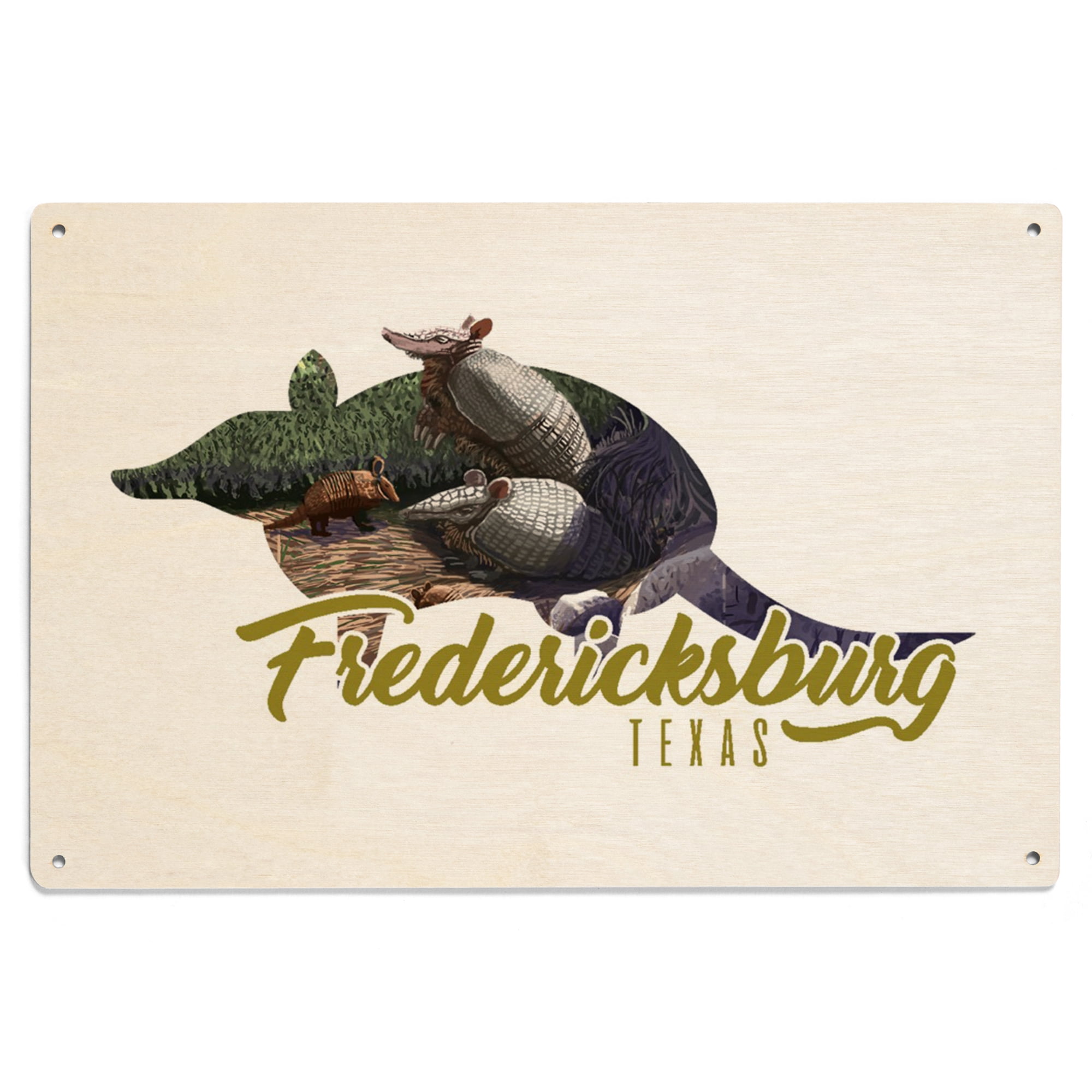 Fredericksburg, Texas, Armadillo, Contour Birch Wood Wall Sign (6x9 ...