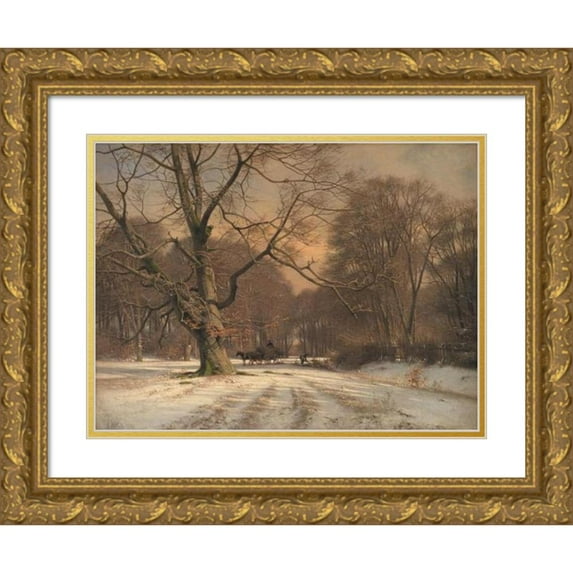 Frederik Rohde 24x19 Gold Ornate Framed and Double Matted Museum Art Print Titled - Winter Landscape. Motif from Jagersborg Dyrehave (1885)