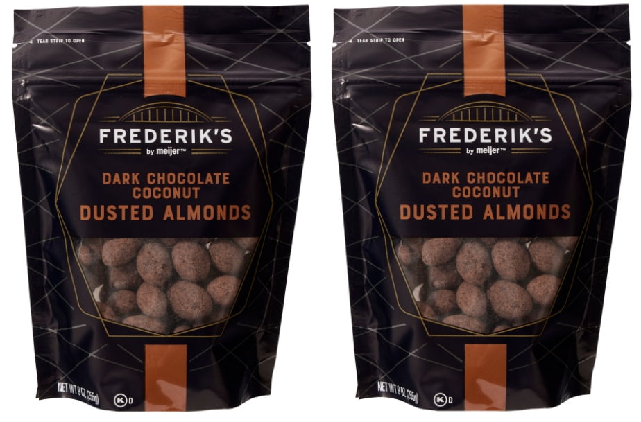 Frederik's Dark Chocolate Coconut Dusted Almonds, 9 Ounces (2 Bags)
