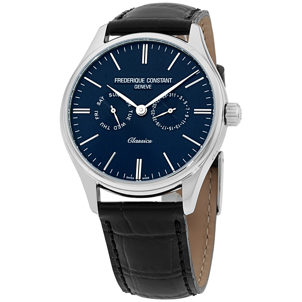 Frederique Constant Classics Blue Dial Leather Strap Men's Watch ...