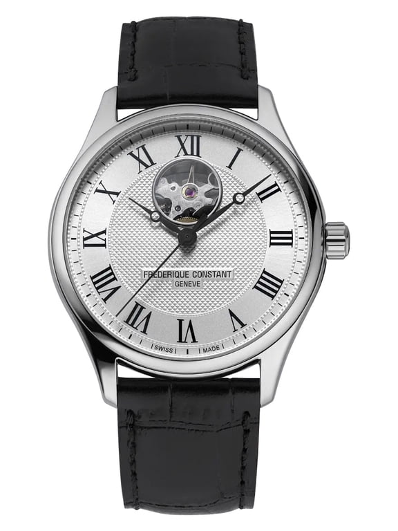 Classics Heart Beat Automatic Stainless Steel Silver Dial Black Leather Strap Mens Watch FC-310MC5B6