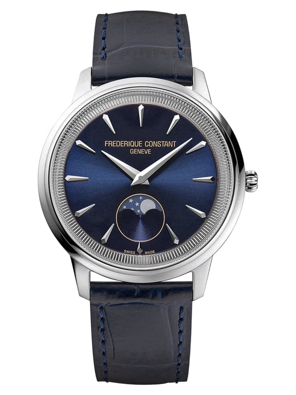 Classics Moneta Moonphase Stainless Steel Blue Dial Blue Leather Strap Quartz Unisex Watch FC-206N3S6
