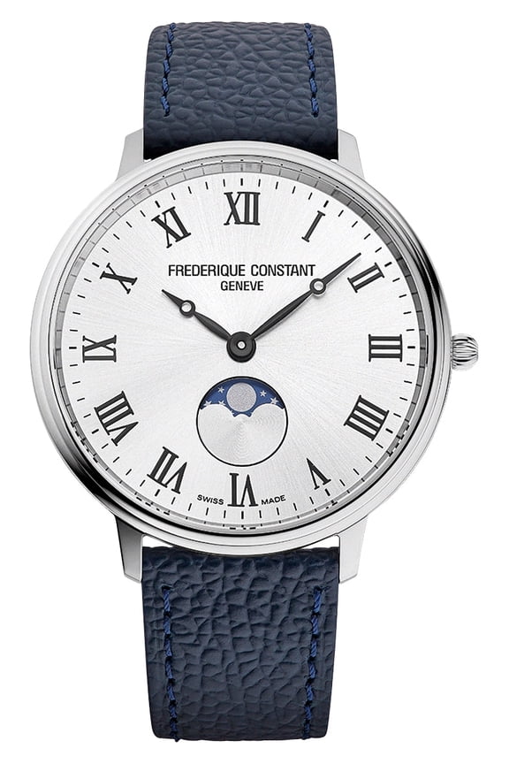 Classics Moonphase Stainless Steel Silver Dial Blue Leather Strap Quartz Unisex Watch FC-206RS3S6