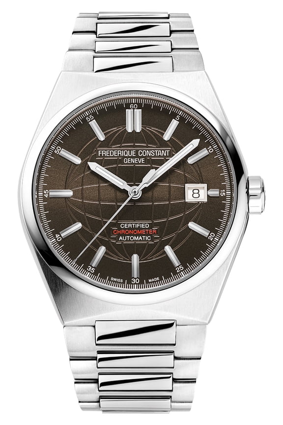 Highlife COSC Automatic Stainless Steel Brown Dial Interchangeable Brown Rubber Strap Date Mens Watch FC-303C3NH6B