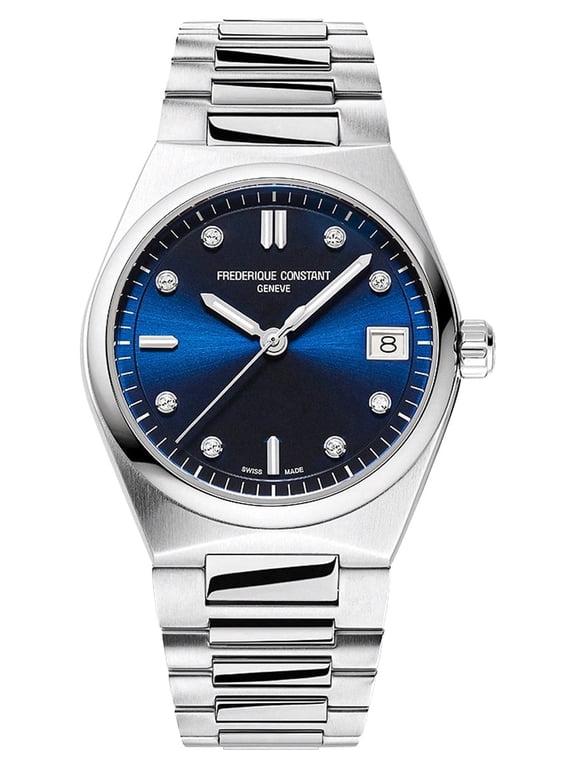 Highlife Stainless Steel Blue Dial Interchangeable Blue Rubber Strap Date Diamonds Quartz Womens Watch FC-240ND2NH26B