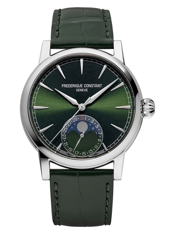 Manufacture Classic Moonphase Automatic Stainless Steel Green Dial Green Leather Strap Date Mens Watch FC-716GR3H6