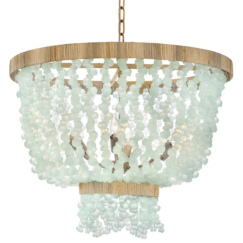 Burnished Gold and Blue Sea Glass 6-Light LED Chandelier
