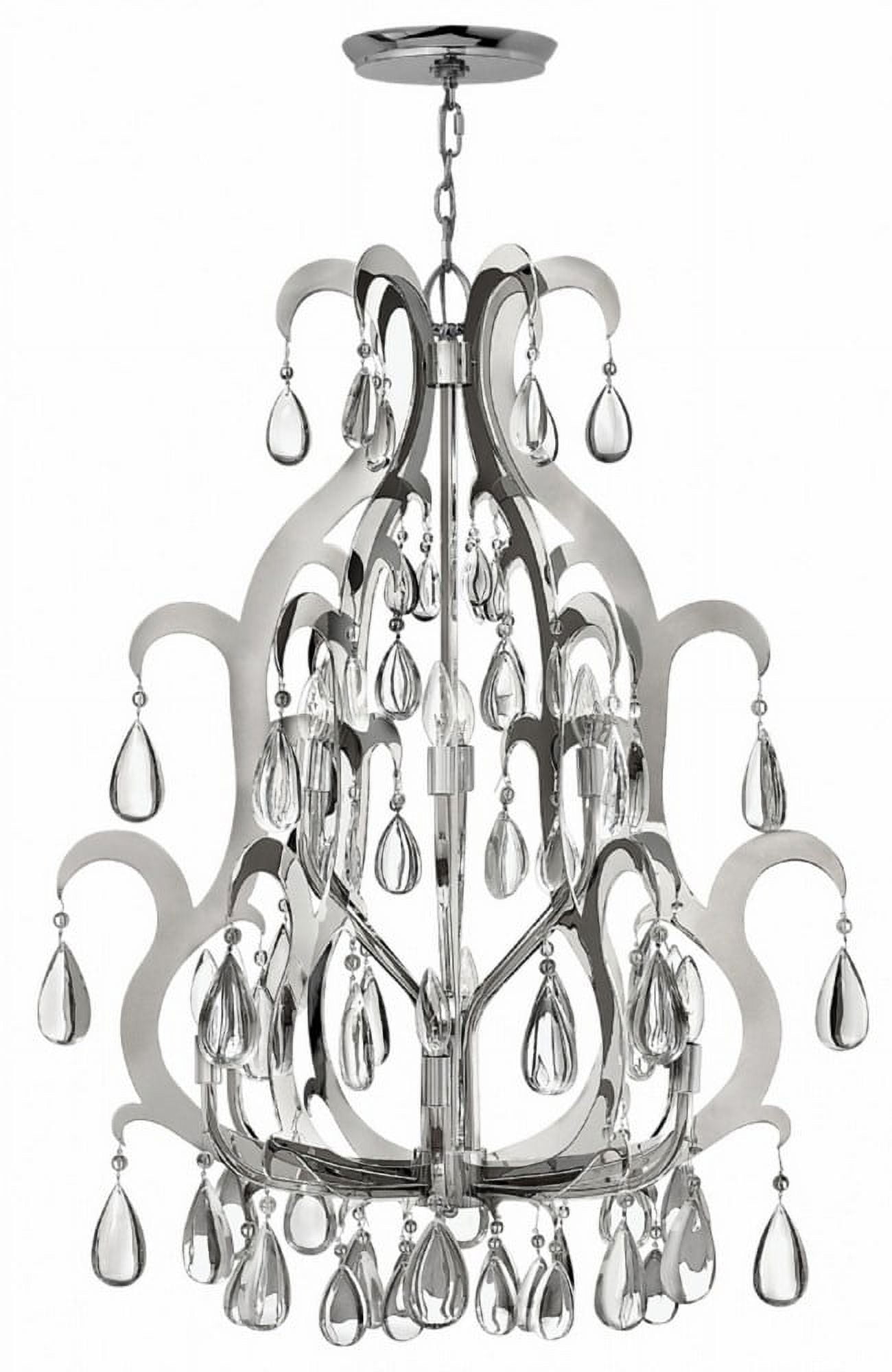 Polished Stainless Steel 12-Light Candle Chandelier with Crystal Accents