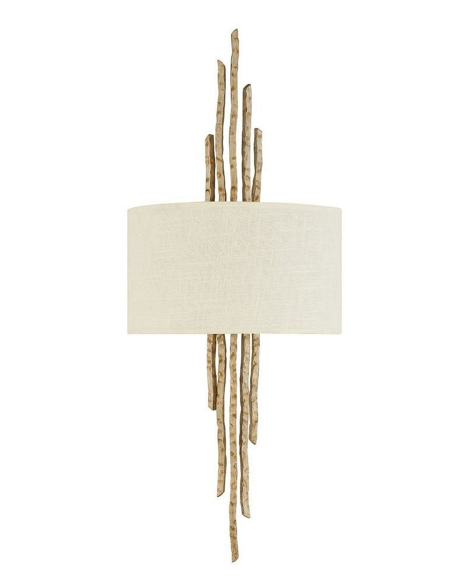 Champagne Gold Hand-Hammered 2-Light Wall Sconce with Linen Shade