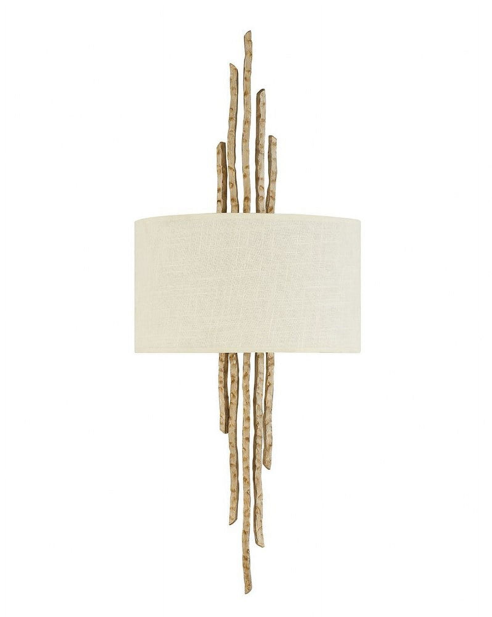 Champagne Gold Hand-Hammered 2-Light Wall Sconce with Linen Shade
