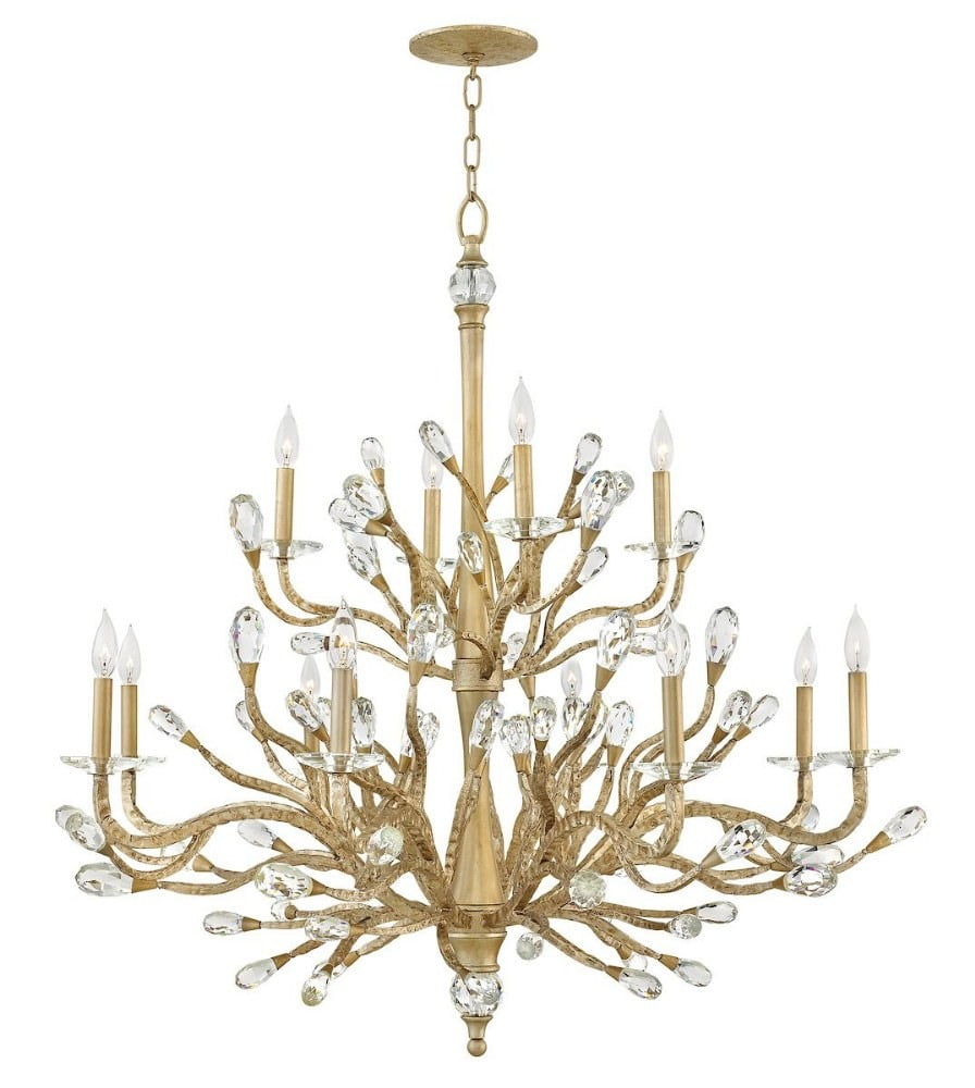 Eve Graceful Vine 12-Light Champagne Gold Crystal Bud Chandelier