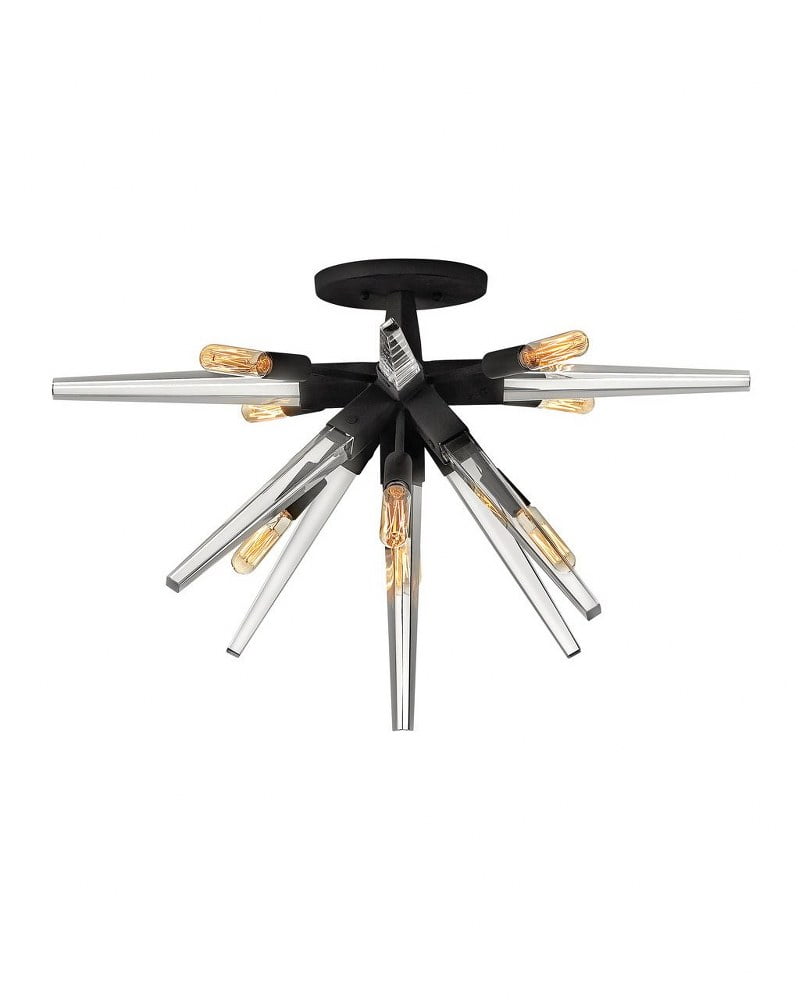 Ariel Crystal Spires 8-Light LED Semi-Flush Ceiling Light in Black