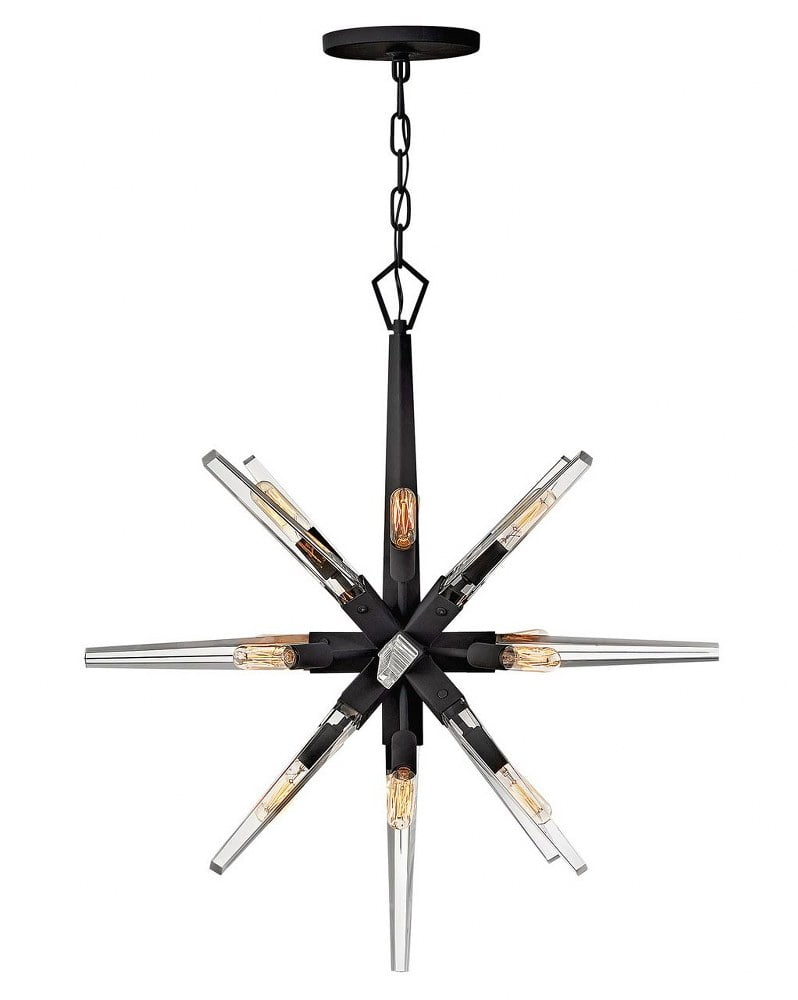 Ariel Sleek Black Crystal 12-Light Mid-Century Chandelier