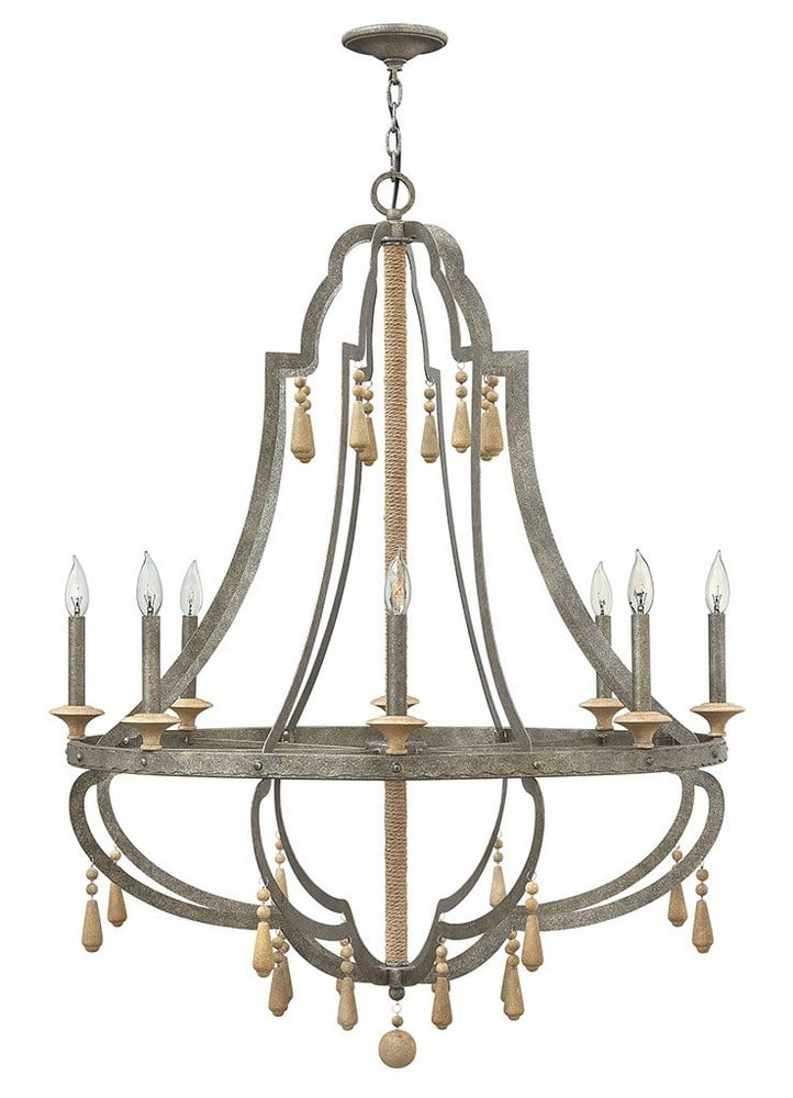 Cordoba Distressed Iron 8-Light Bohemian Chandelier with Wood Accents