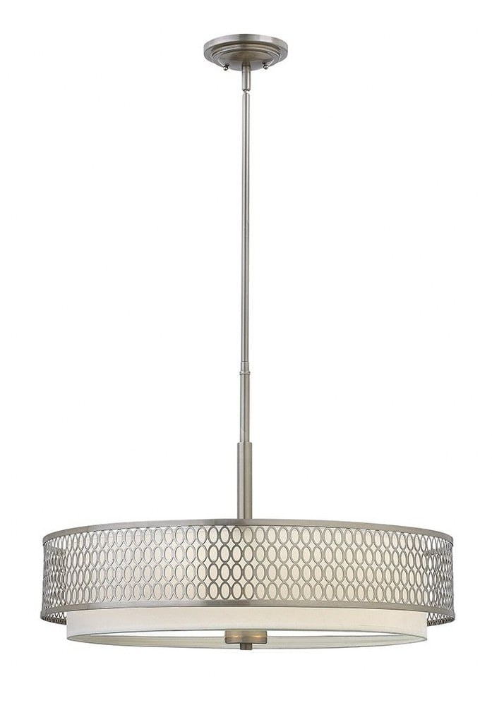 Brushed Nickel 3-Light Drum Chandelier with Etched Glass