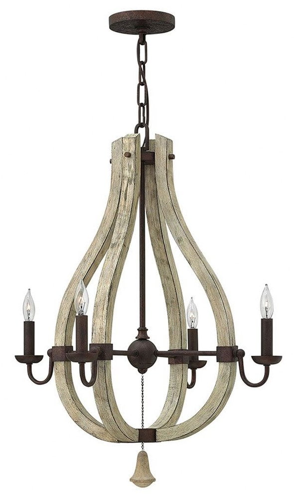 Rustic Chic Iron Rust & Weathered Ash 4-Light Mini Chandelier