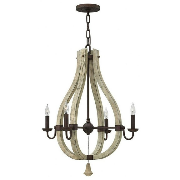 -4 Light Rustic Small Open Frame Chandelier With Wood And Metal Design-22 Inches Wide By 27 Inches Tall Fredrick Ramond Lighting Fr40574irr