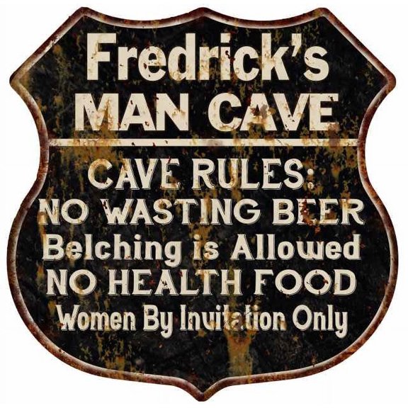 Fredrick's Man Cave Rules Sign Shield Metal Gift 211110007469
