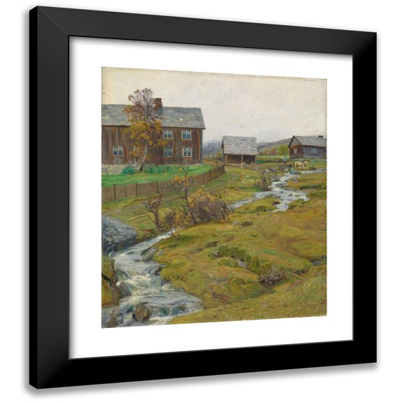 Fredrik Borgen 12x14 Black Modern Framed Museum Art Print Titled - Wet Autoumn at Hov in Oyer, Gudbrandsdalen (1895)