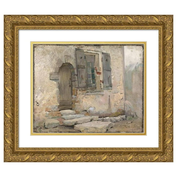 Fredrik Kolstø 24x20 Gold Ornate Framed and Double Matted Museum Art Print Titled - House Wall in Grez (1882)