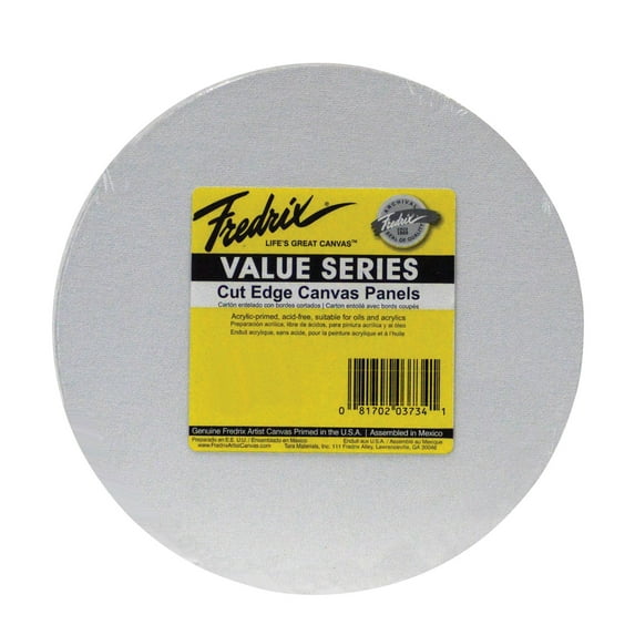 Fredrix Value Series Cut Edge Canvas Panel, 12 in Round, White, Pack of 25