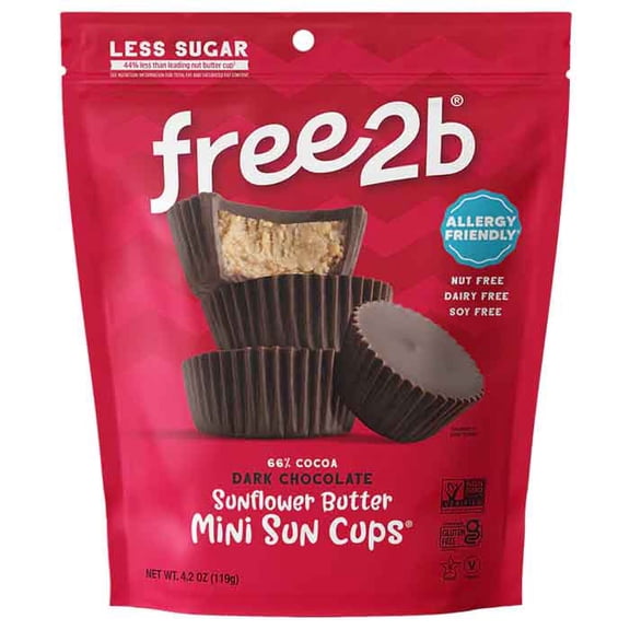 Free2b Dark Chocolate Sunflower Butter Mini Sun Cups 4.2 oz