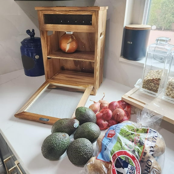 Free Assemble Wooden Countertop Potato and Onion Storage Bin Box, Countertop Cabinet, Wooden Bread Boxes, Potato Storage, Coffee Station