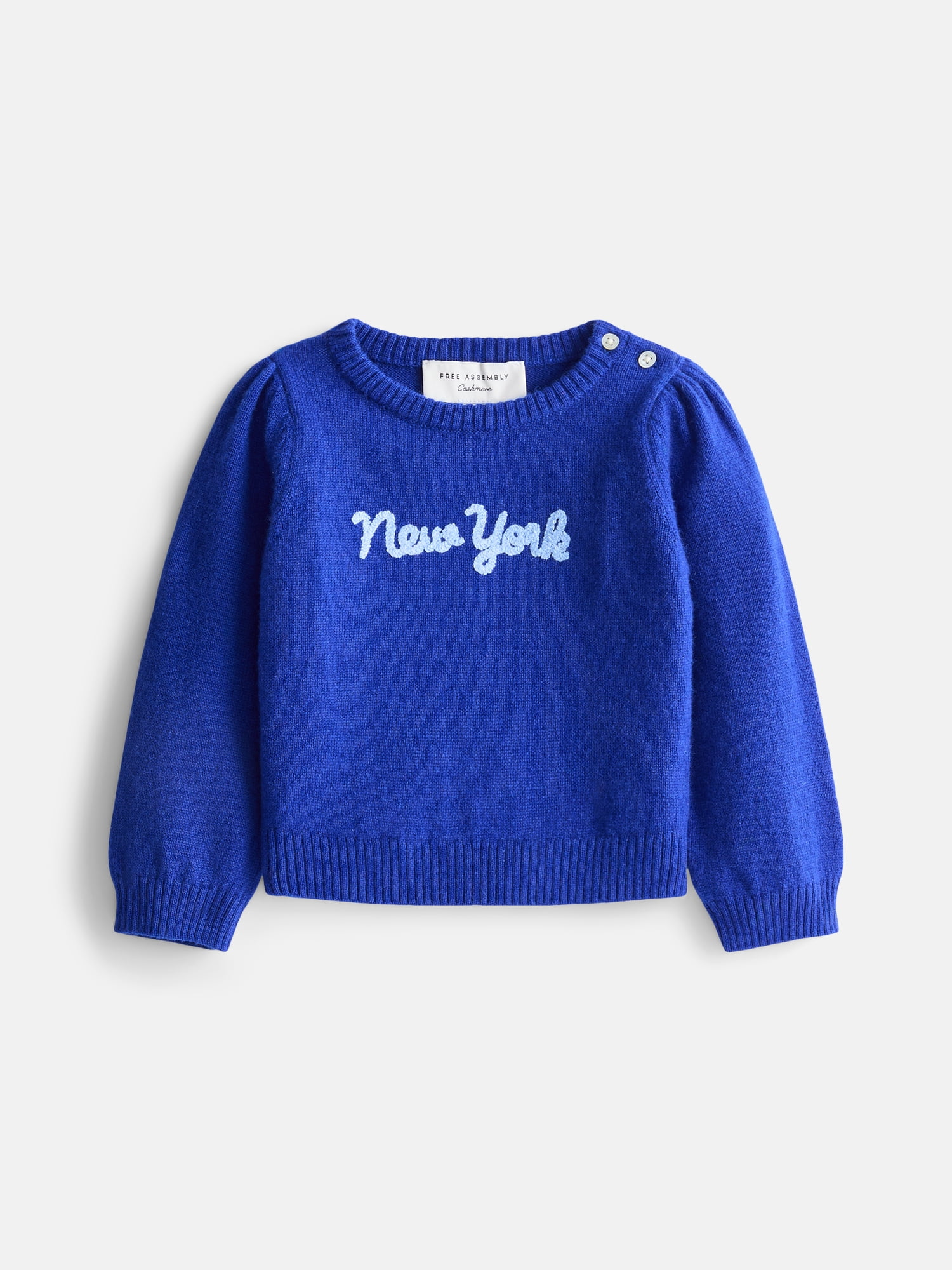 Free Assembly Baby Girls' Embroidered Cashmere Sweater with Puff Sleeves, Sizes 6/9M-18M