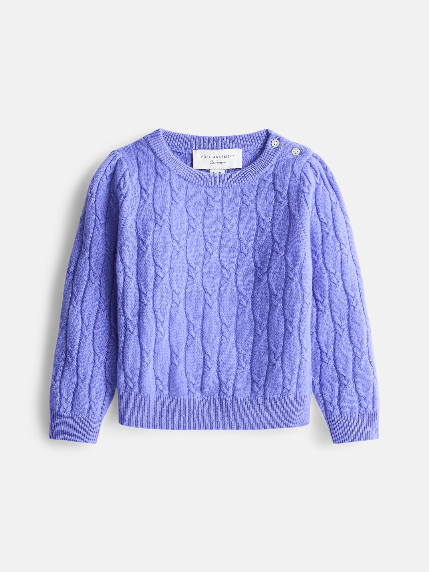 Free Assembly Baby Girls' Cashmere Cable Knit Sweater with Puff Sleeves, Sizes 6/9M-18M