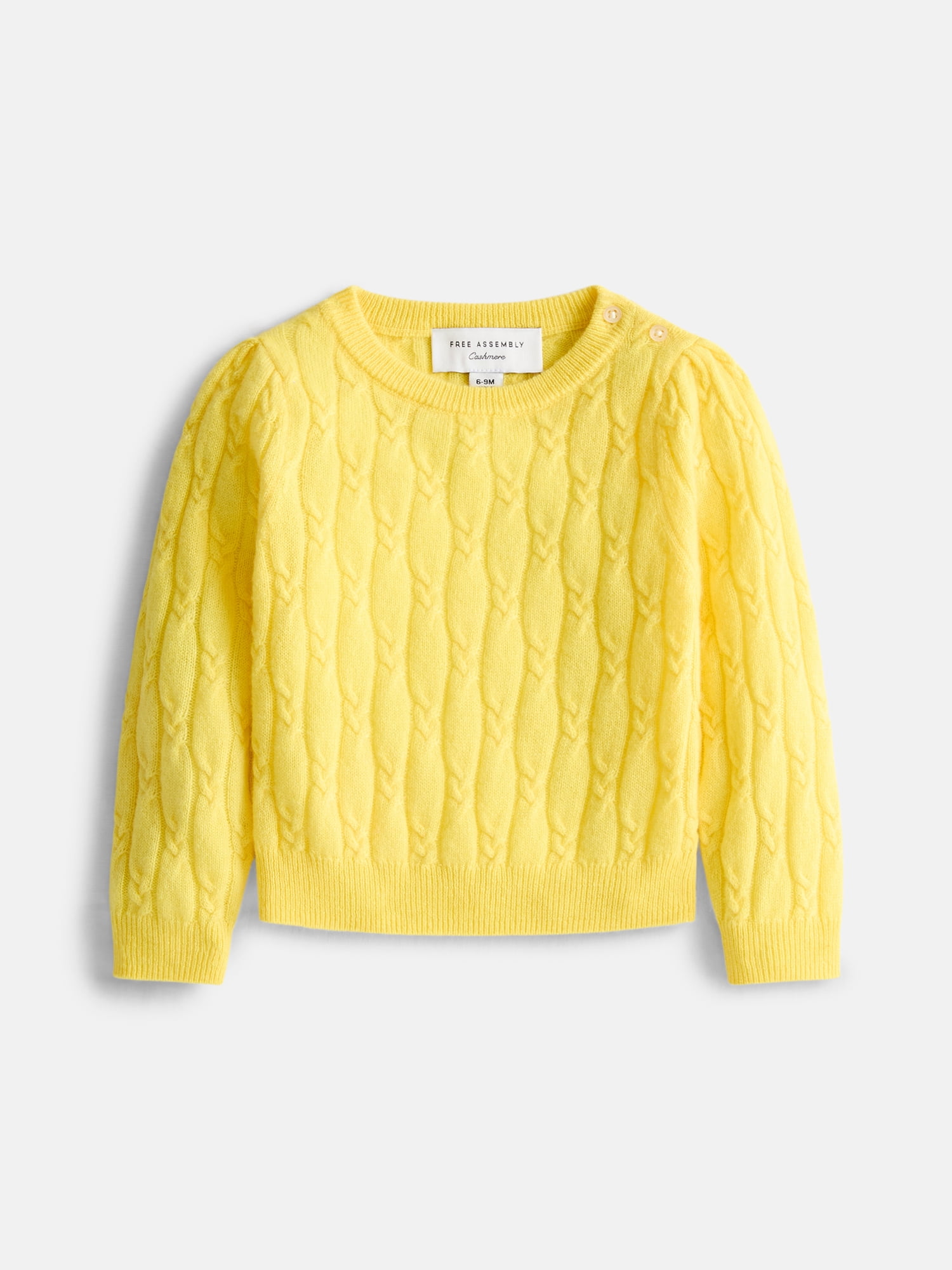 Free Assembly Baby Girls' Cashmere Cable Knit Sweater with Puff Sleeves, Sizes 6/9M-18M