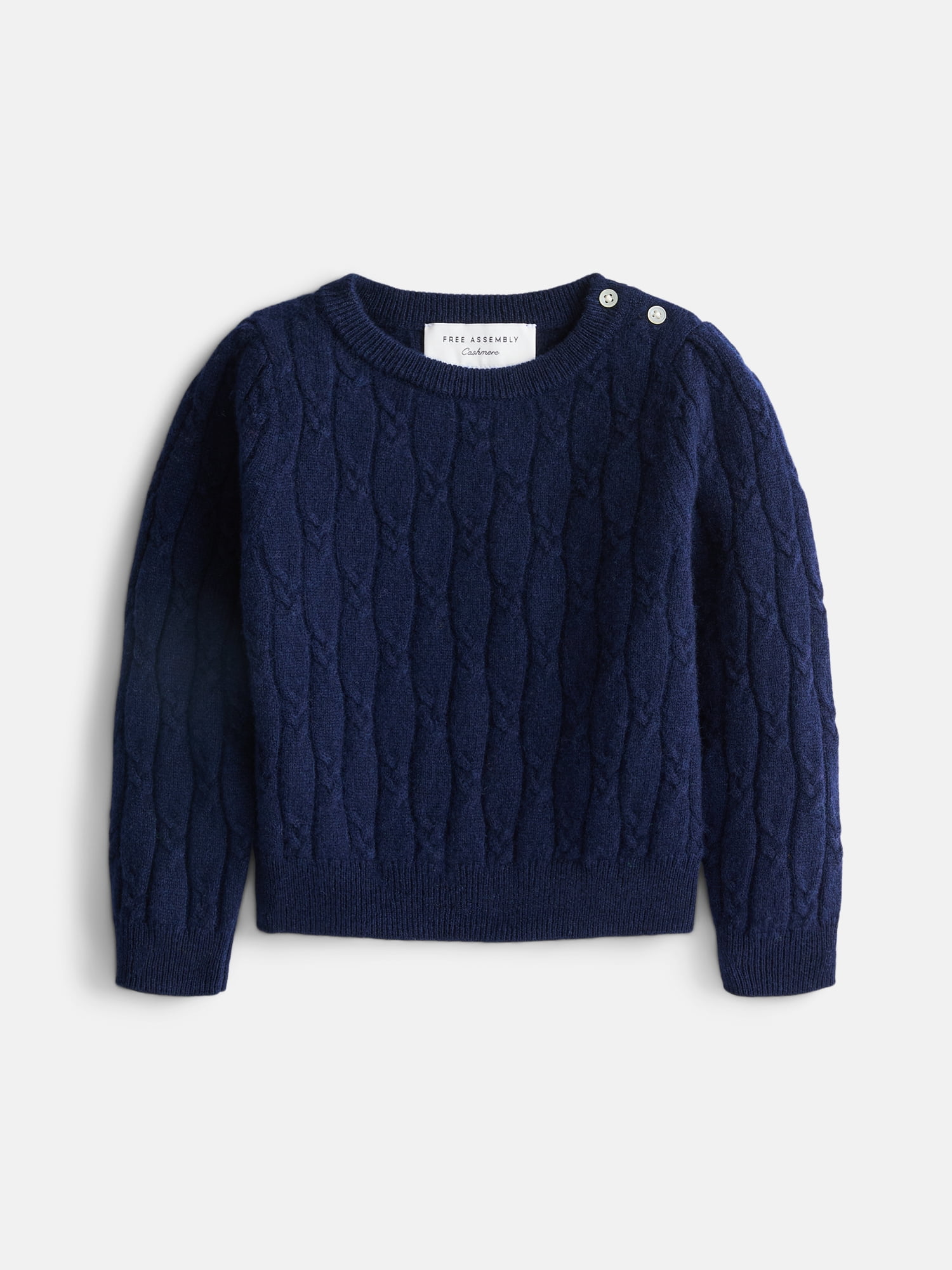 Free Assembly Baby Girls' Cashmere Cable Knit Sweater with Puff Sleeves, Sizes 6/9M-18M