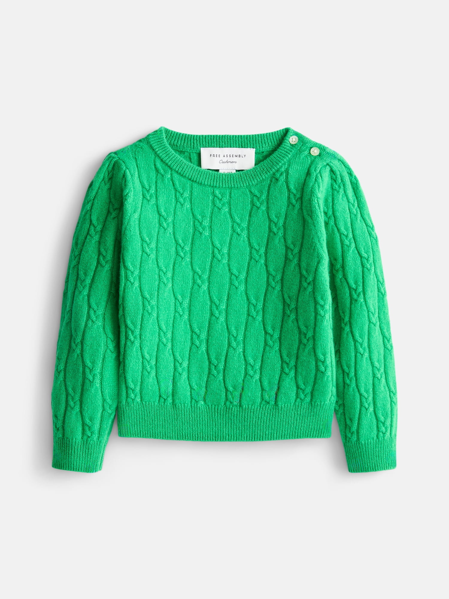 Free Assembly Baby Girls' Cashmere Cable Knit Sweater with Puff Sleeves, Sizes 6/9M-18M