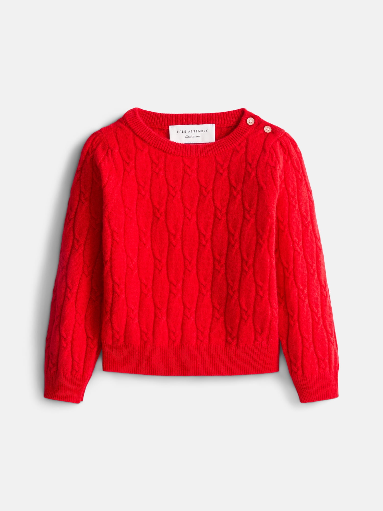 Free Assembly Baby Girls' Cashmere Cable Knit Sweater with Puff Sleeves, Sizes 6/9M-18M