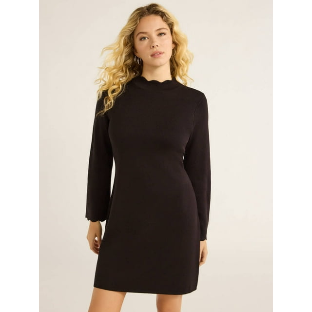 Free Assembly Women’s Cozy Yarn Mini Sweater Dress with Bell Sleeves
