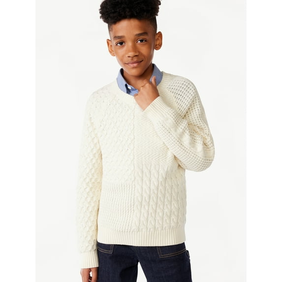 Free Assembly Boy's Mixed Cable Knit Sweater, Sizes 4-18
