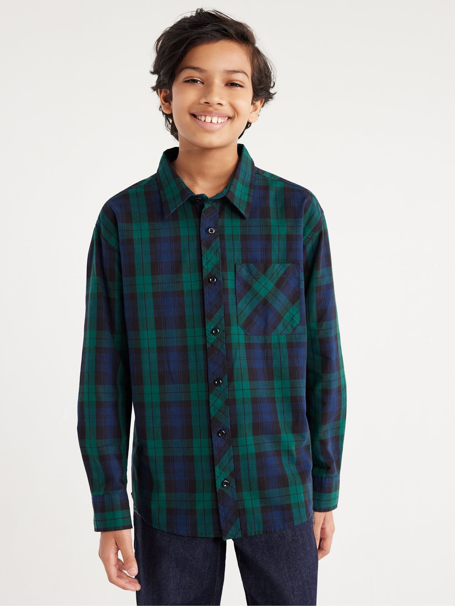 Free Assembly Boys Button Down Shirt with Long Sleeves, Sizes 4-18 ...