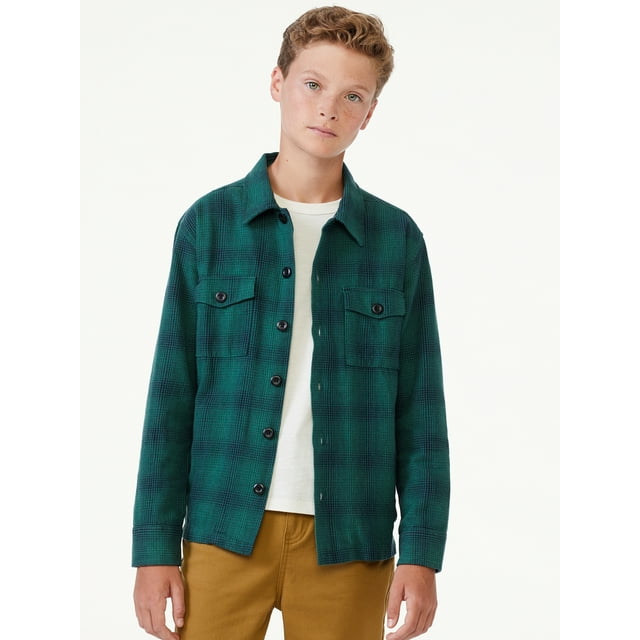 Free Assembly Boys Flannel Shirt Jacket, Sizes 4-18 - Walmart.com