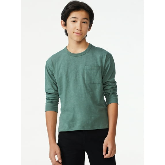 Free Assembly Boys Long Sleeve Slub Jersey Tee, Sizes 4-18