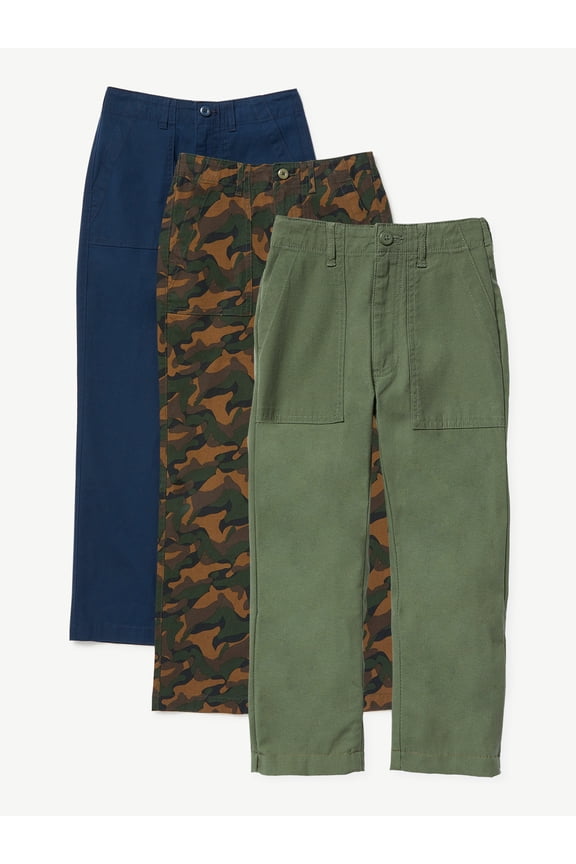 Boys Woven Fatigue Pants, 3-Pack, Sizes 4-18