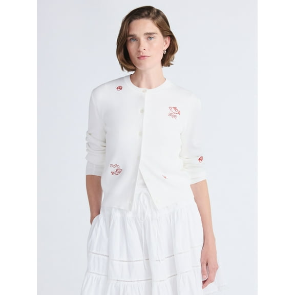 Free Assembly Women's and Women's Plus Embroidered Shrunken Cardigan Sweater, Sizes XS-4X