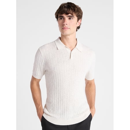 Free Assembly Men's Cable Knit Polo Sweater with Short Sleeves, Sizes S-3XL