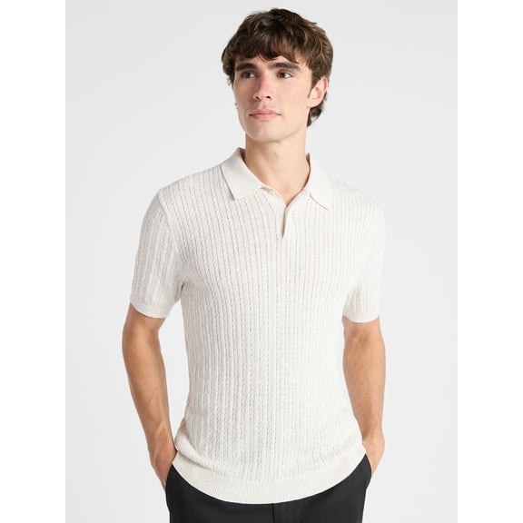 Free Assembly Men's Cable Knit Polo Sweater with Short Sleeves, Sizes S-3XL